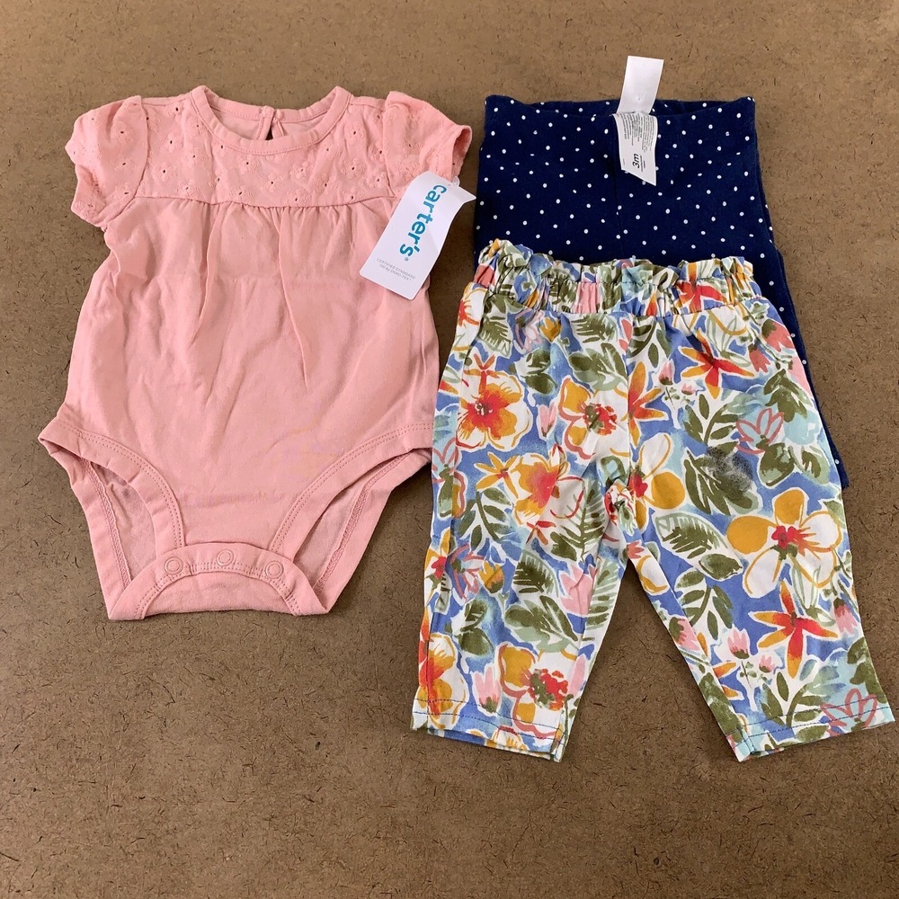 Carter's‎ Baby Girl Size 3 Months Colorful Printed 3 Piece Bodysuit Pant Set NWT